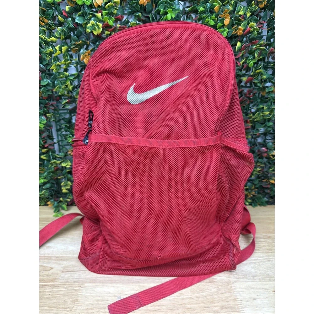 Nike Brasilia Mesh Backpack Color Sports Training Bag Swoosh BA6050-657 Red USED